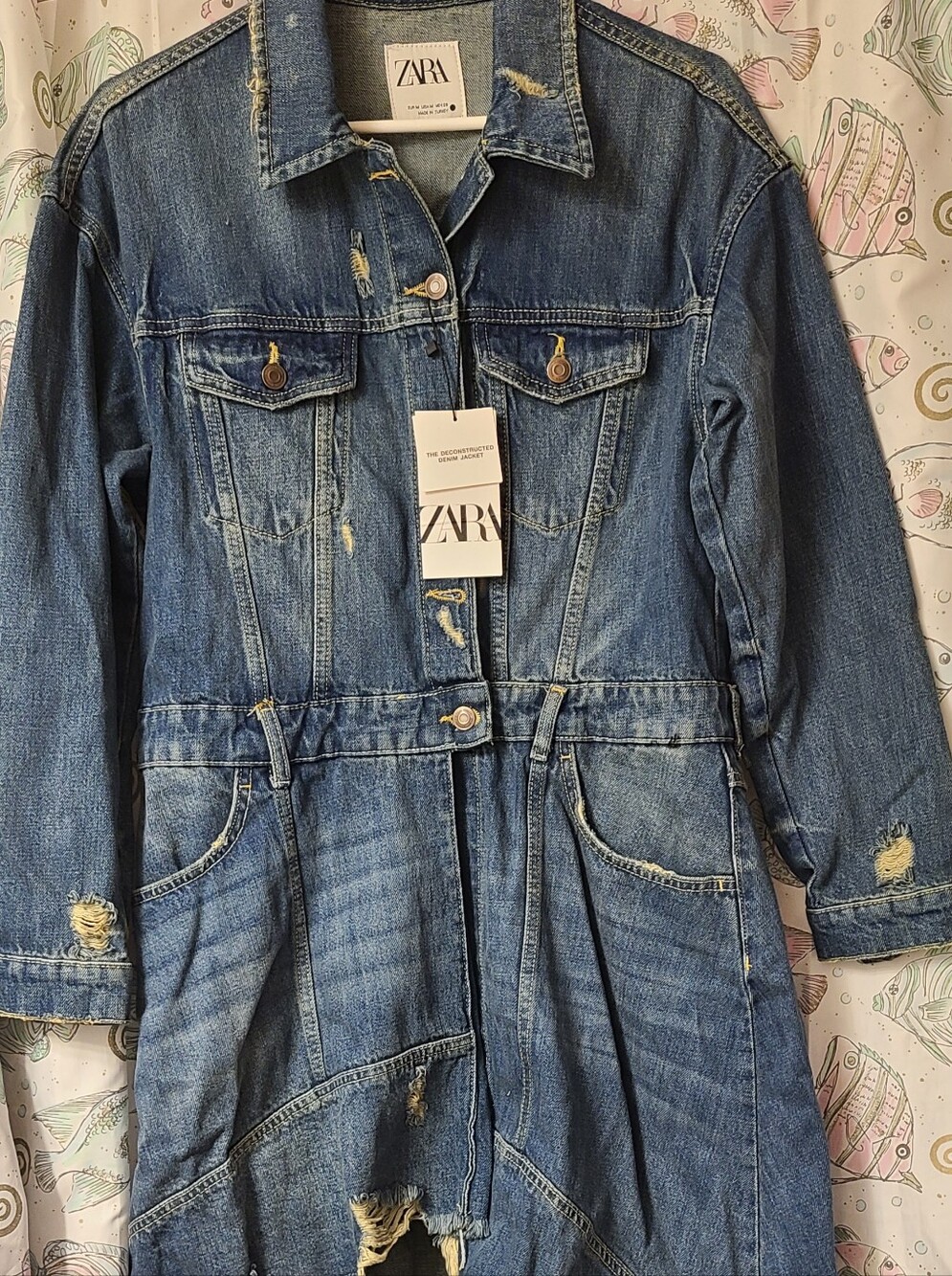 ZARA Distressed Blue Denim Trench Jacket